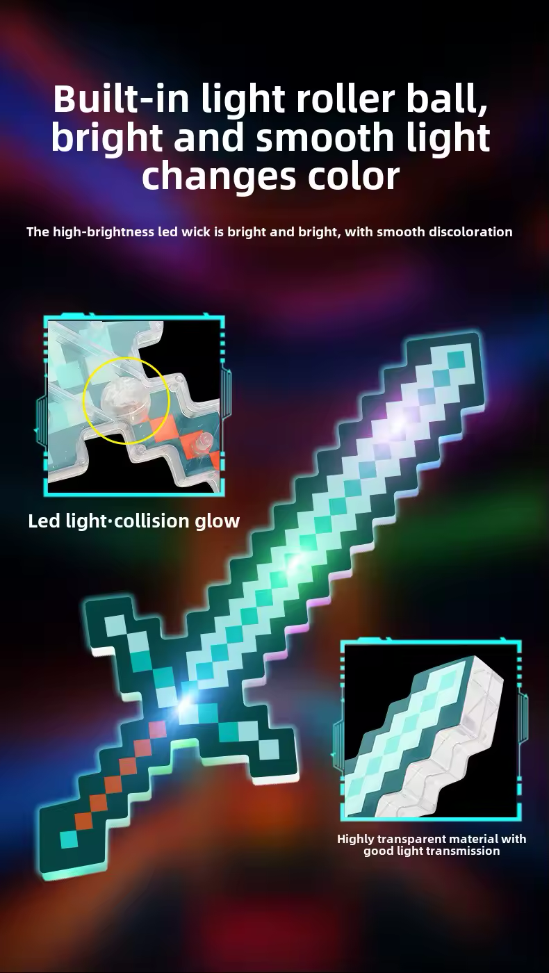 Minecraft Пиксел LED диамантен меч - син