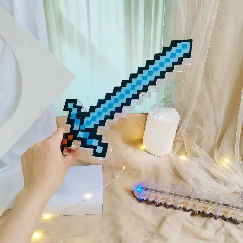 Minecraft Пиксел LED диамантен меч - син