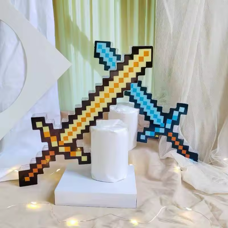 Minecraft Пиксел LED диамантен меч - син
