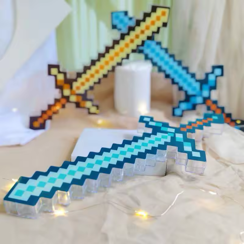 Minecraft Пиксел LED диамантен меч - син