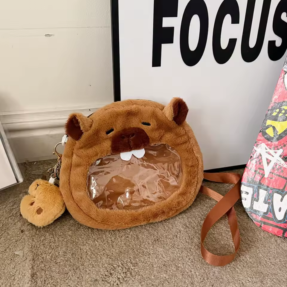 Capybara Crossbody Bag with Transparent Pocket