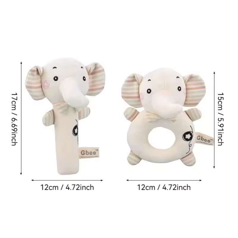 Organic Cotton Hand Rattle Baby Soothing Toy - Elephant