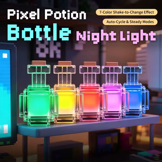 Minecraft пикселна бутилка нощна лампа – LED лампа с променящи се цветове, презареждаема декорация