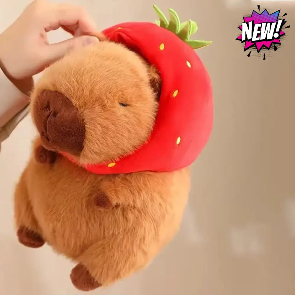 Capybara Plush Toy With Strawberry Hat Soft Stuffed