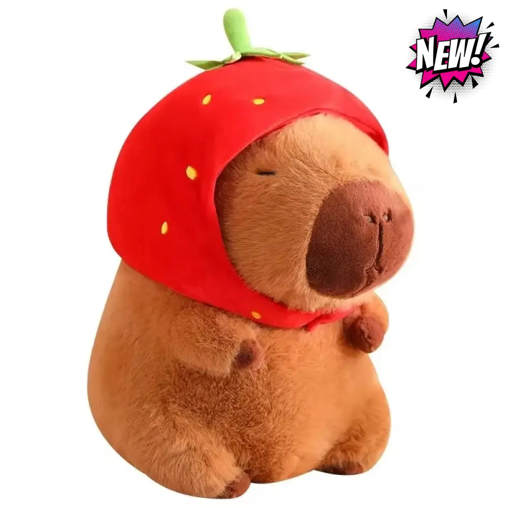 Capybara Plush Toy With Strawberry Hat Soft Stuffed