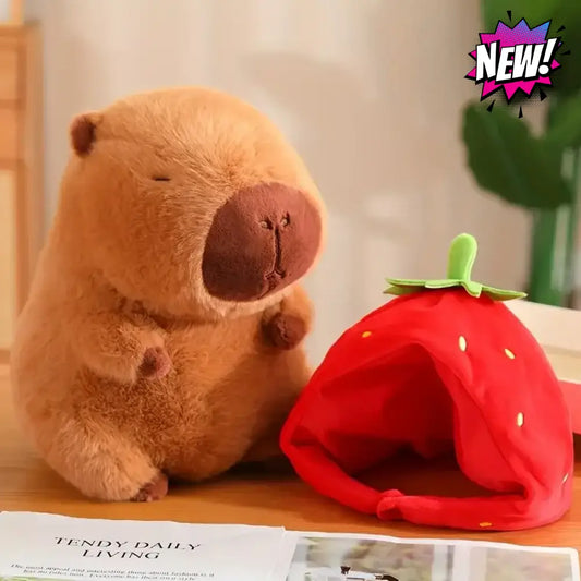 Capybara Plush Toy With Strawberry Hat Soft Stuffed