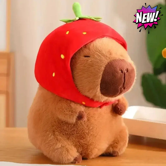 Capybara Plush Toy With Strawberry Hat Soft Stuffed
