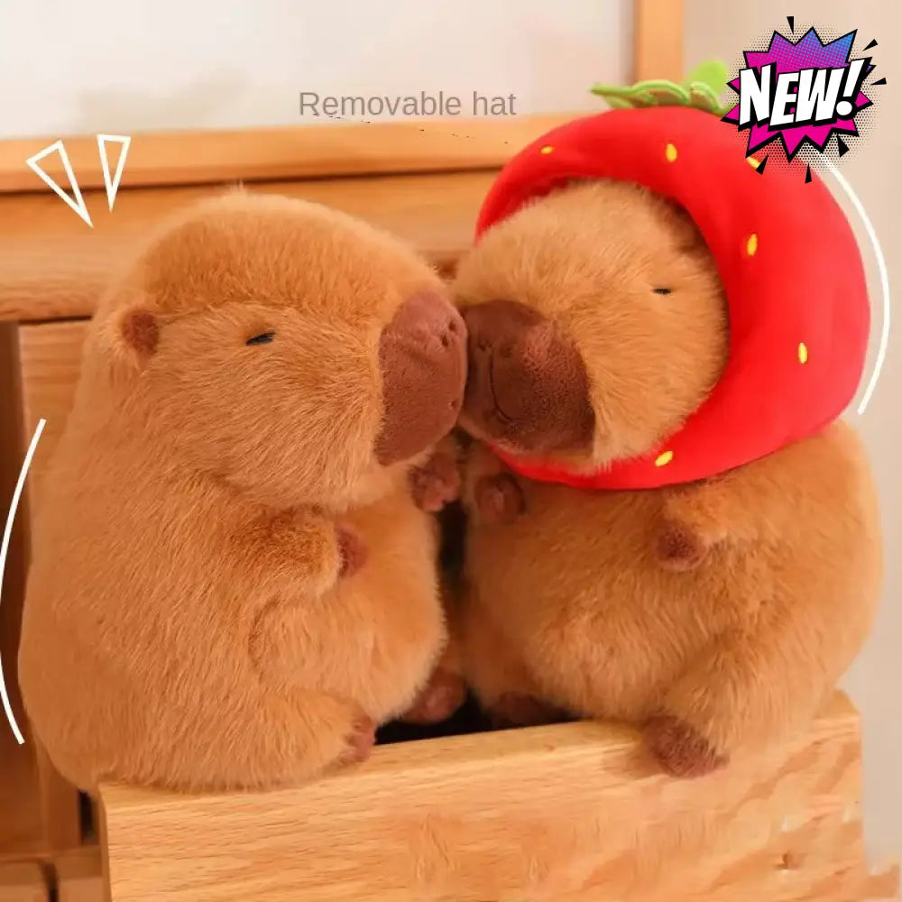 Capybara Plush Toy With Strawberry Hat Soft Stuffed