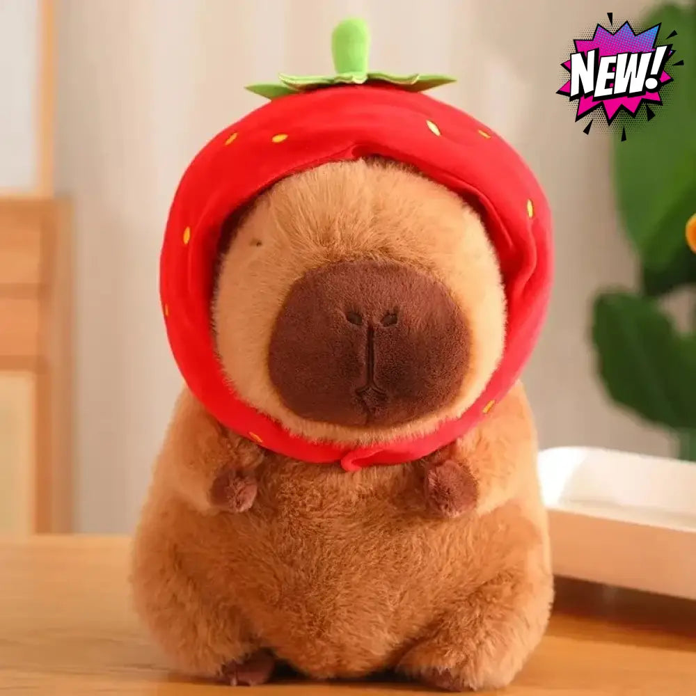 Capybara Plush Toy With Strawberry Hat Soft Stuffed
