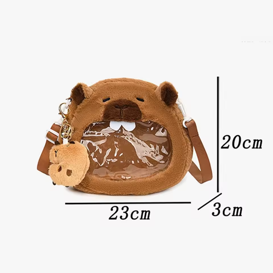 Capybara Crossbody Bag with Transparent Pocket