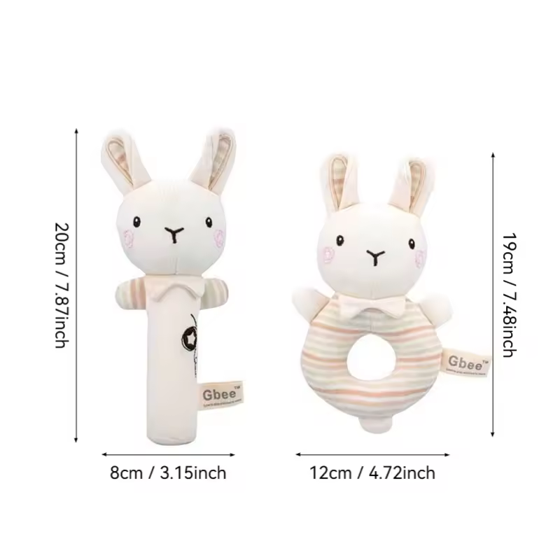 Organic Cotton Hand Rattle Baby Soothing Toy - Bunny