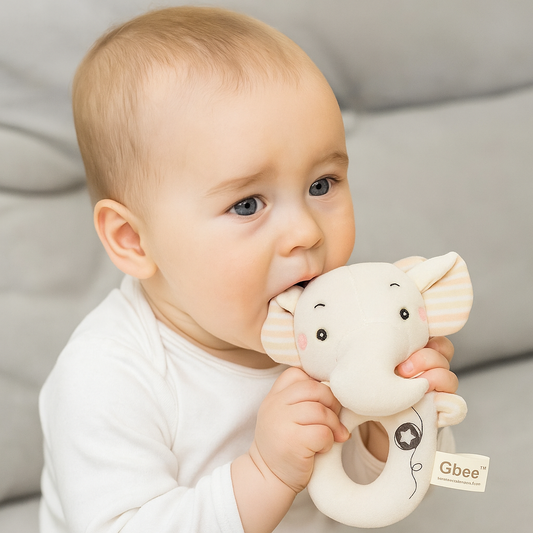 Organic Cotton Hand Rattle Baby Soothing Toy - Elephant