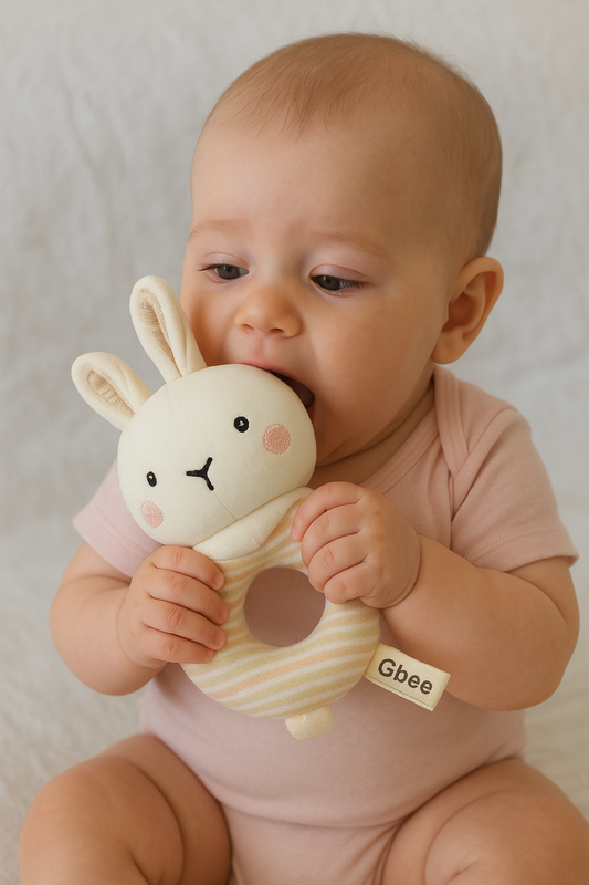Organic Cotton Hand Rattle Baby Soothing Toy - Bunny
