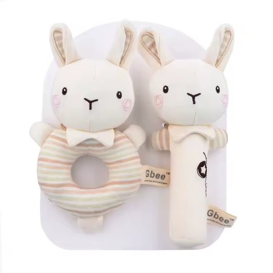 Organic Cotton Hand Rattle Baby Soothing Toy - Bunny