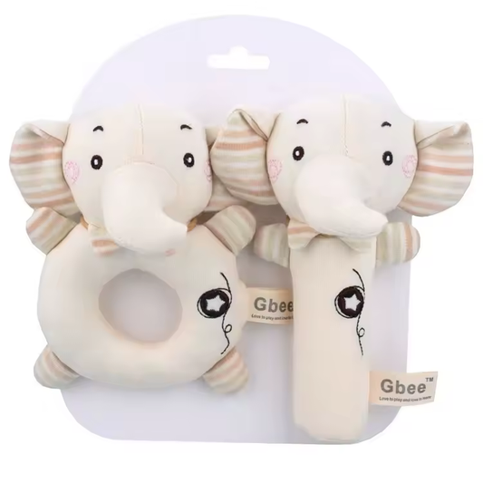 Organic Cotton Hand Rattle Baby Soothing Toy - Elephant