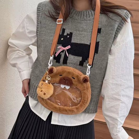 Capybara Crossbody Bag with Transparent Pocket