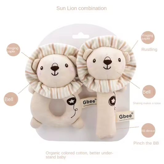 Organic Cotton Hand Rattle Baby Soothing Toy - Lion