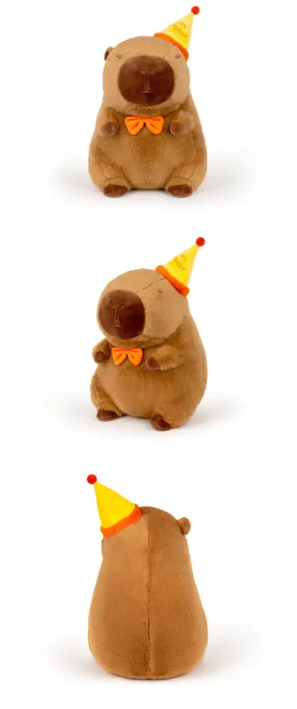 Capybara Plush Toy With Birthday Hat Soft Stuffed