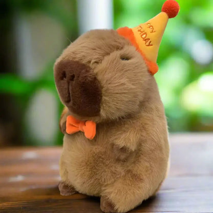 Capybara Plush Toy With Birthday Hat Soft Stuffed