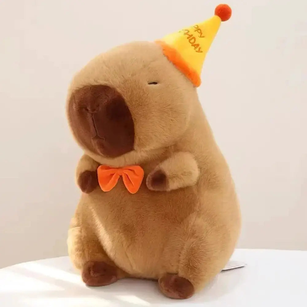 Capybara Plush Toy With Birthday Hat Soft Stuffed