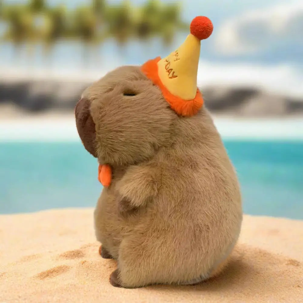 Capybara Plush Toy With Birthday Hat Soft Stuffed